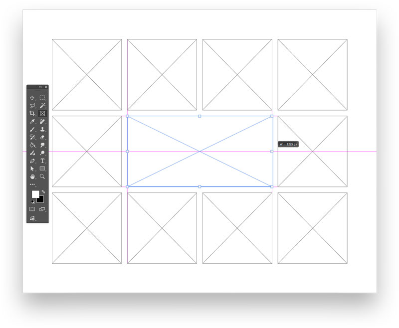 Photoshop collages: enlarging a frame after removing smaller ones