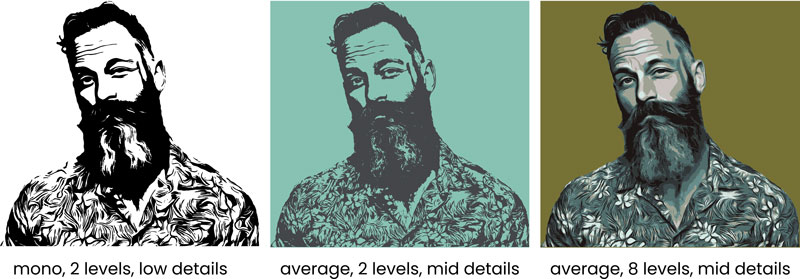 Reduced grayscale and color versions of a photo for vector output