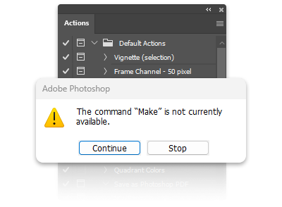 Photoshop Actions Panel Error Panel