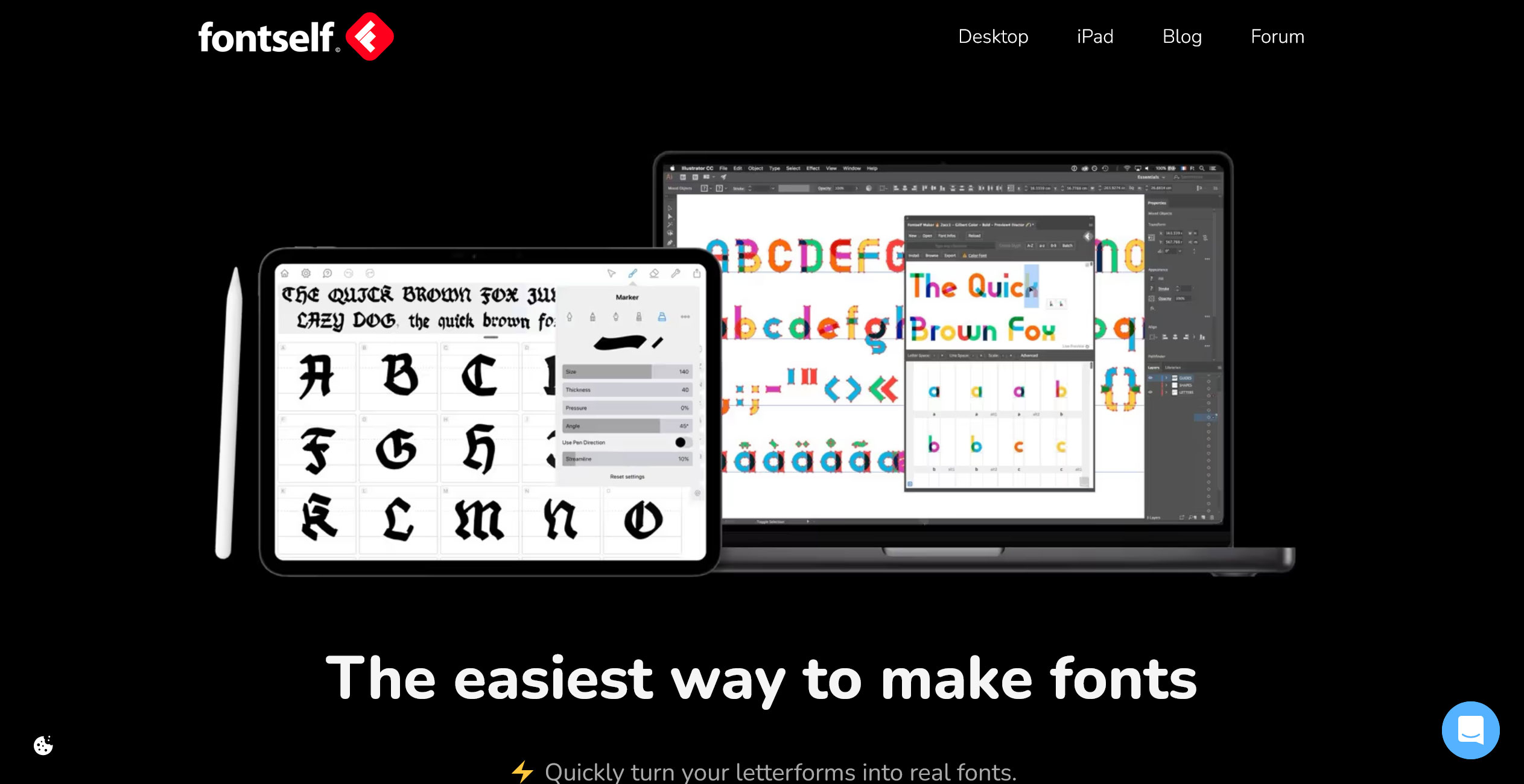 Screenshot of Fontself Maker Photoshop plugins in Adobe Photoshop turning digital lettering into a functional OpenType font.