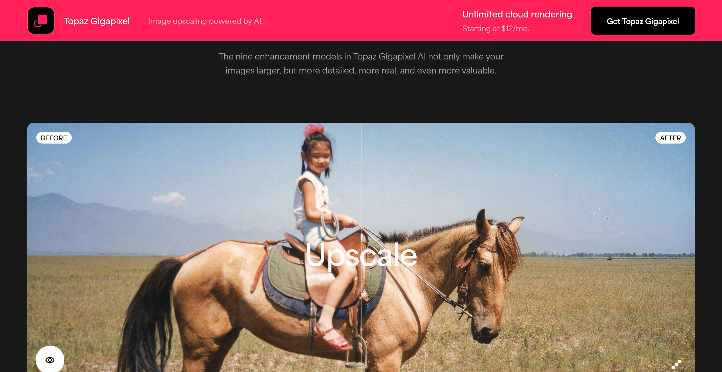 Screenshot of Topaz Gigapixel AI Photoshop plugins upscaling a low-resolution image directly inside Photoshop.